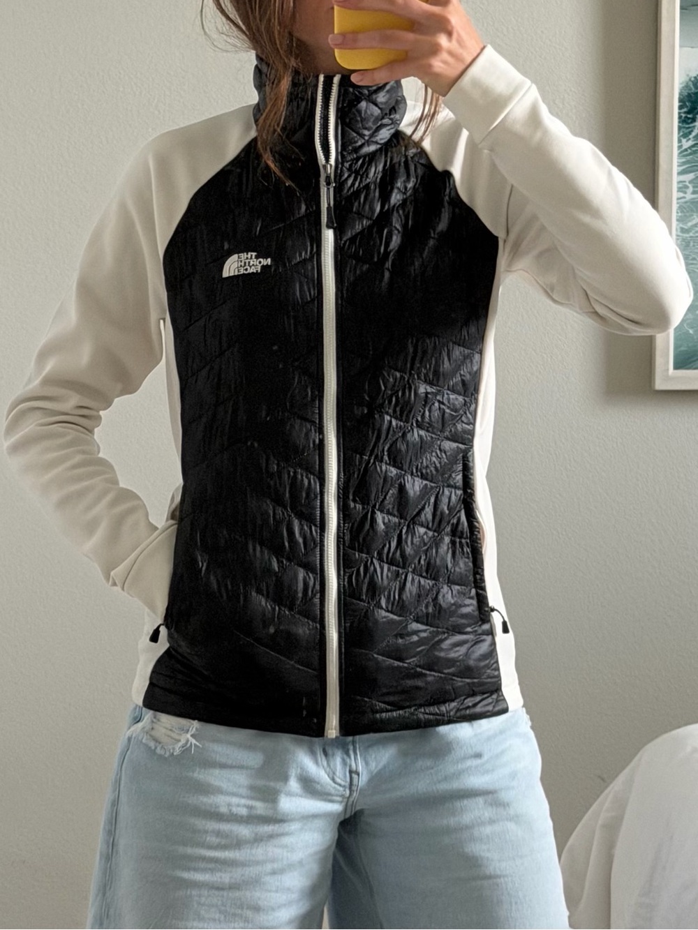 The North Face Women's Black Front White Sleeve Quilted Jacket